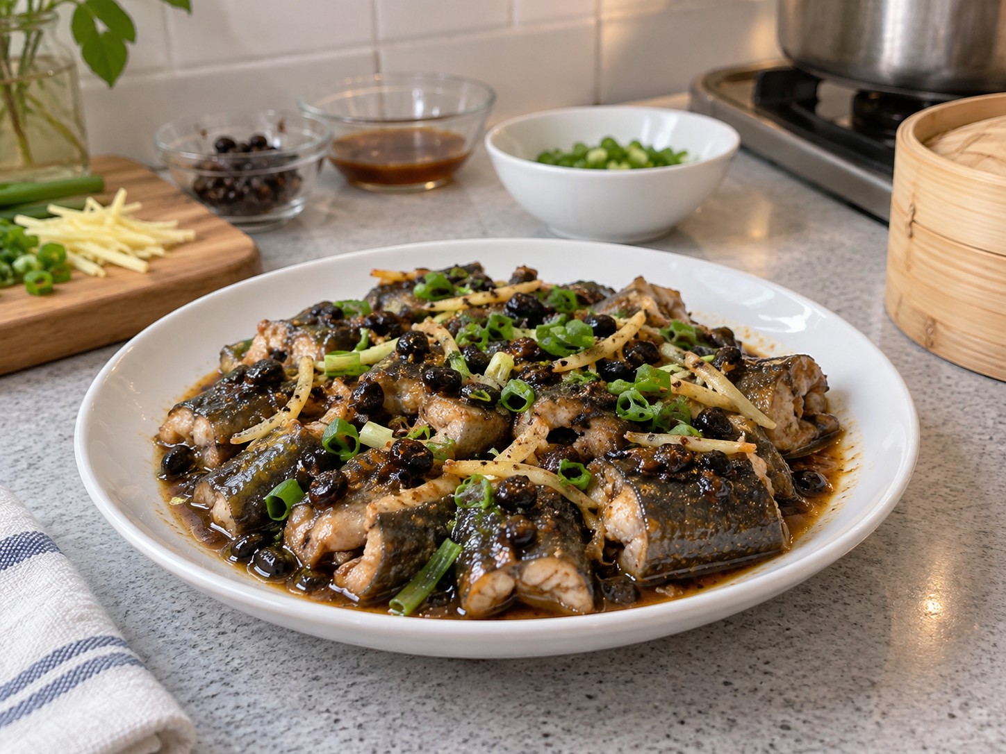 Cantonese Steamed Eel with Black Bean Sauce — natapos na ulam