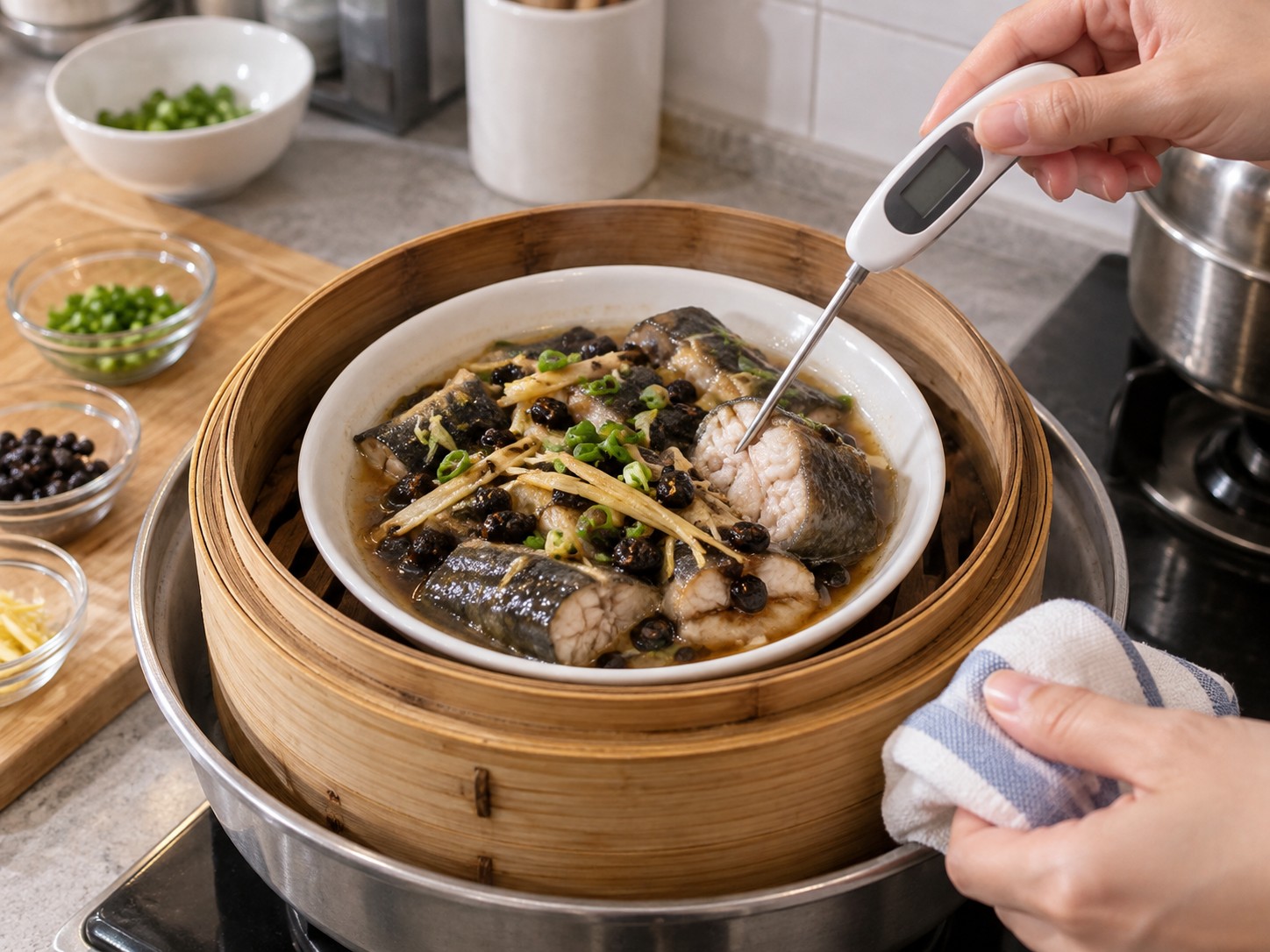 豉汁蒸白鱔 — 檢查熟度