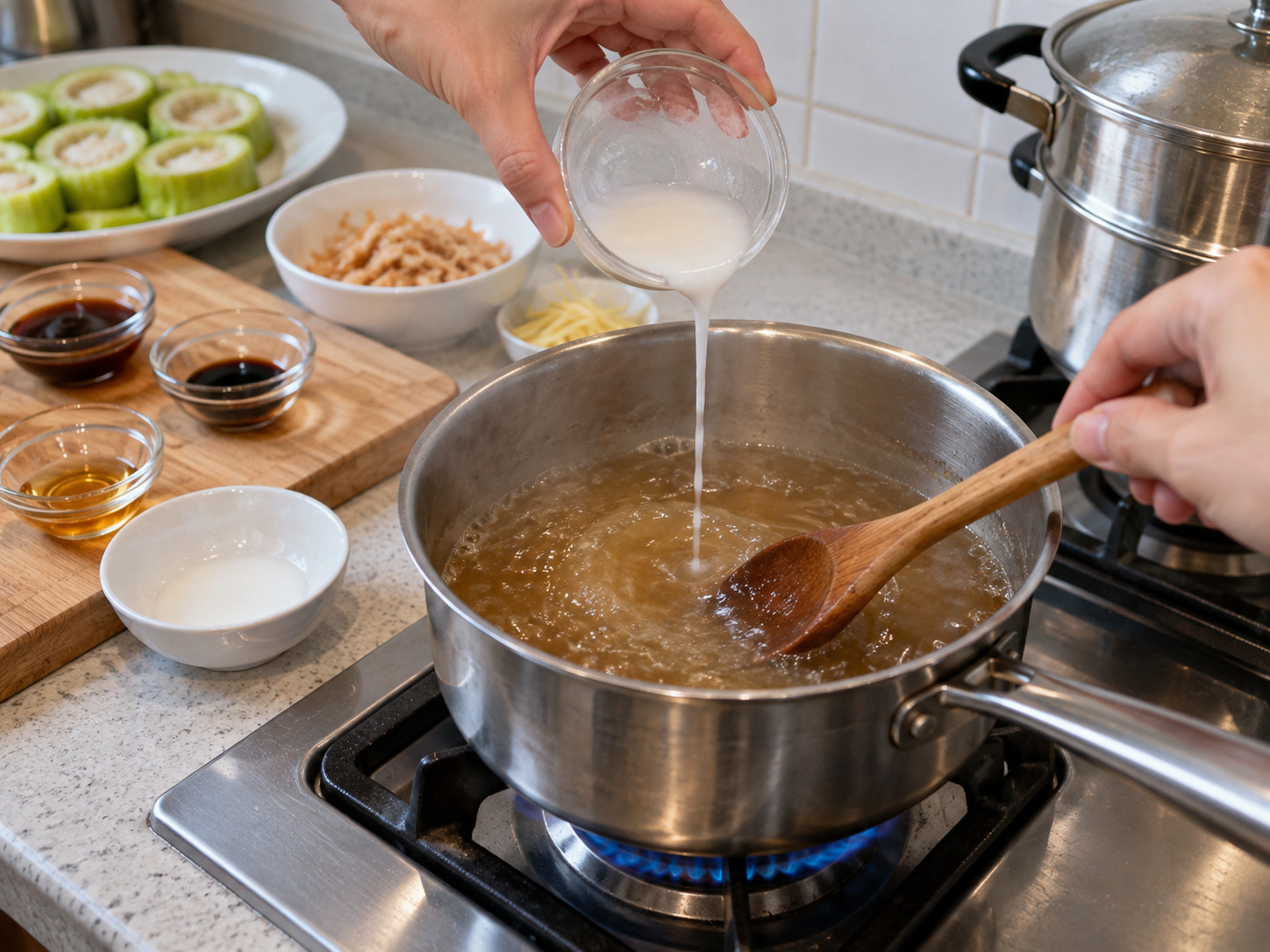 Labu Berbulu Kukus dengan Kerang Simping Kering — Buat saus