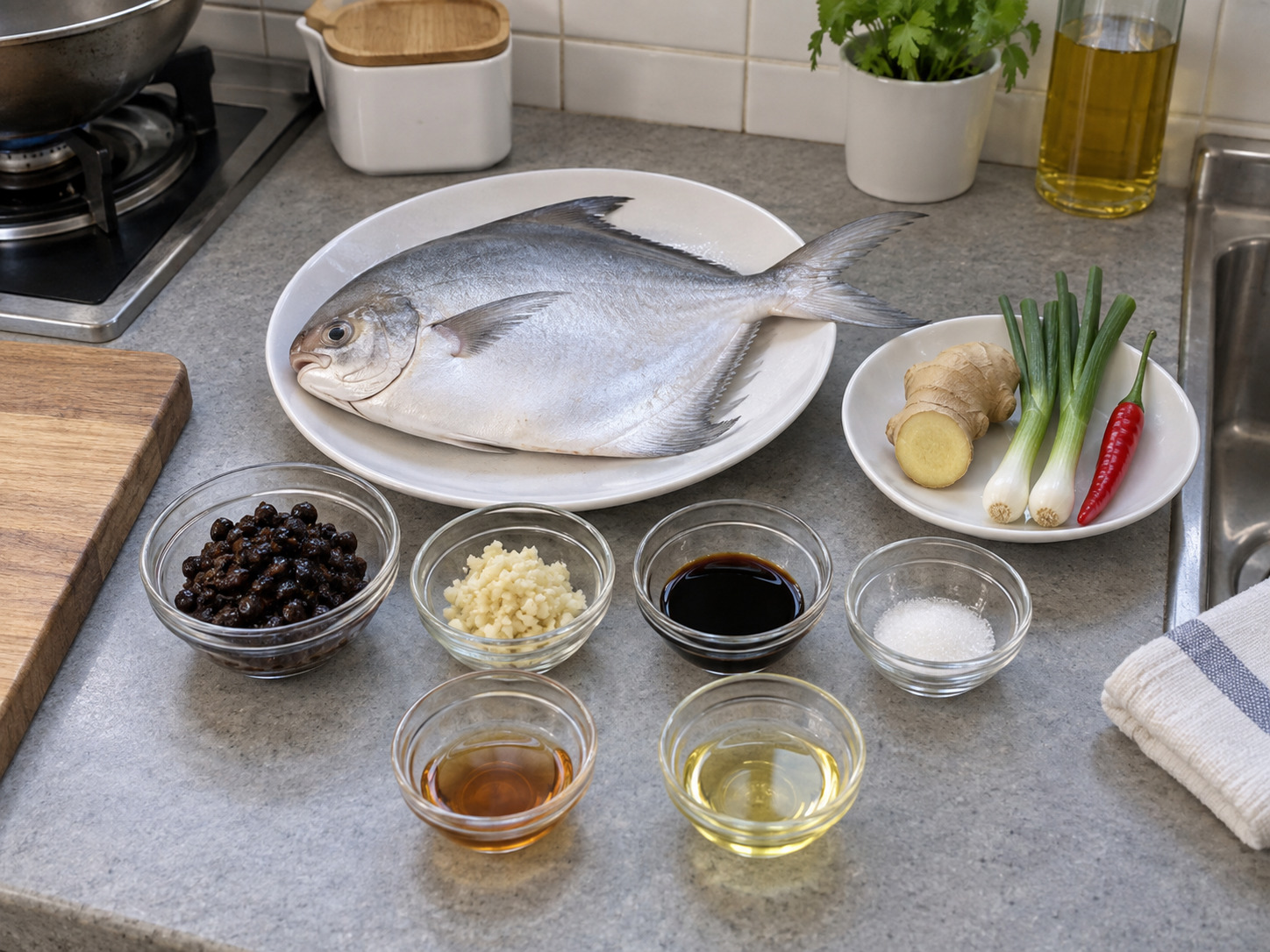 Steamed Pomfret with Black Bean Sauce — ingredients
