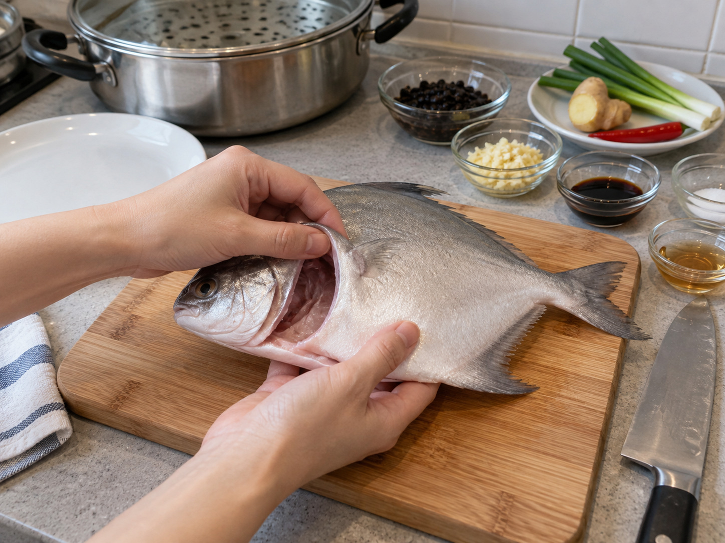Steamed Pomfret with Black Bean Sauce — Check the fish