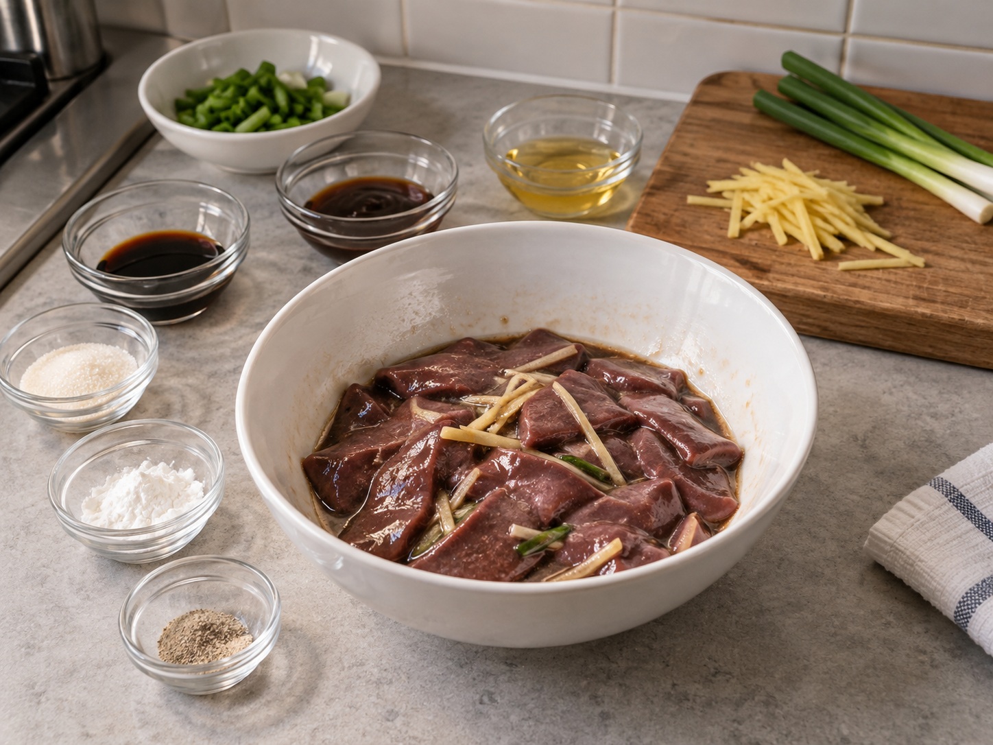 Cantonese Steamed Pork Liver na may Luya at Sibuyas Dahon — I-marinate