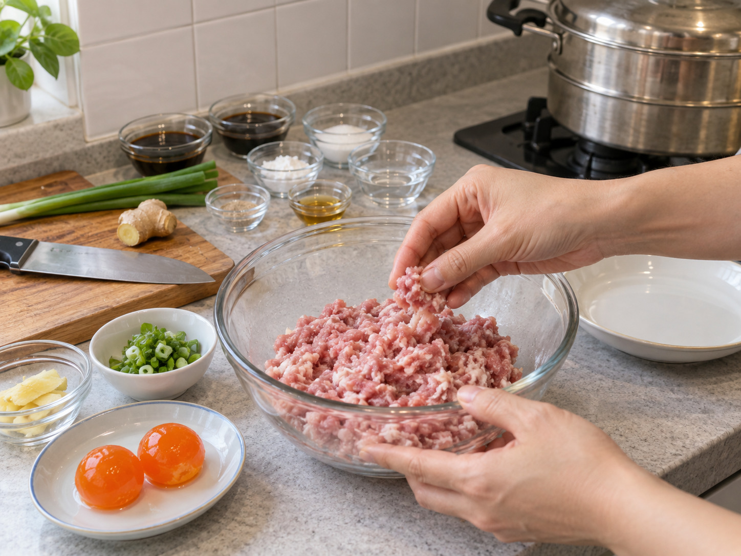 Steamed Pork Patty na may Maalat na Itlog — Suriin ang baboy