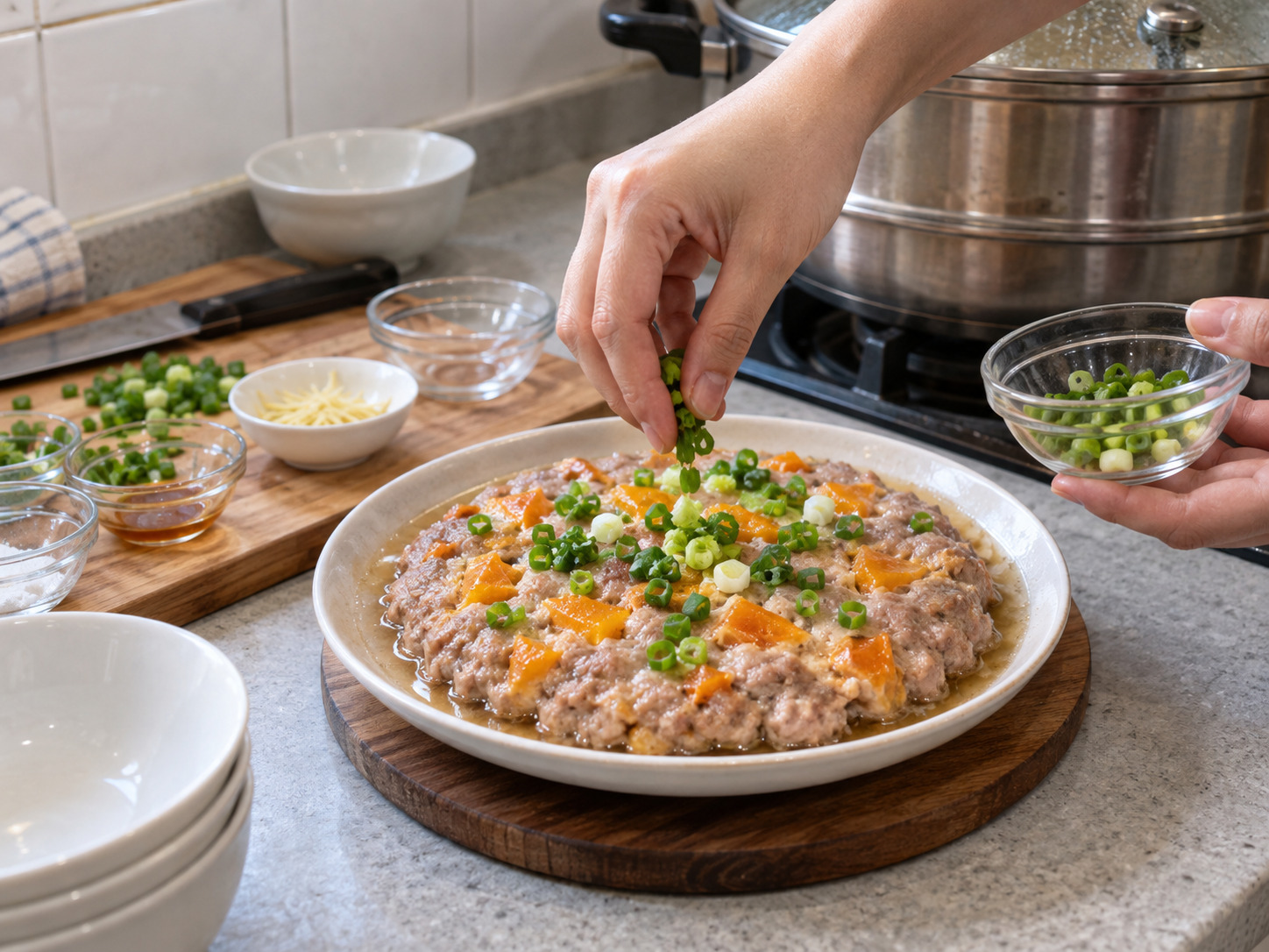 Steamed Pork Patty na may Maalat na Itlog — Ipahinga at ihain