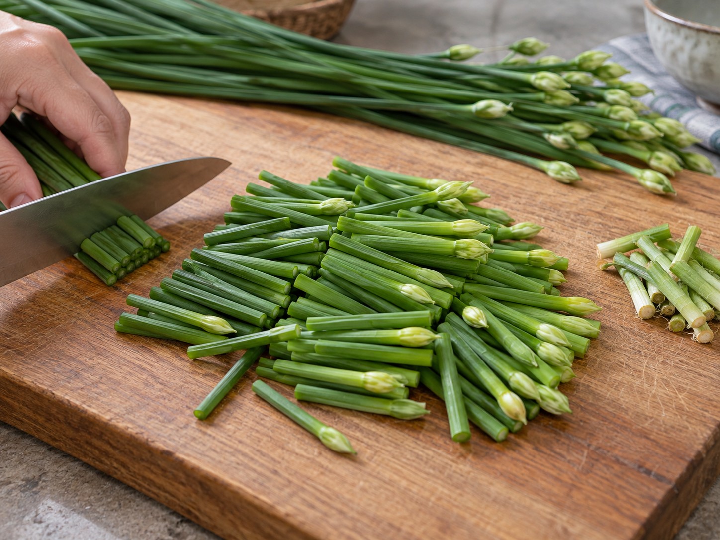 Cantonese Stir-fried Pork Strips with Garlic Chive Flowers — Prepare the chive flowers