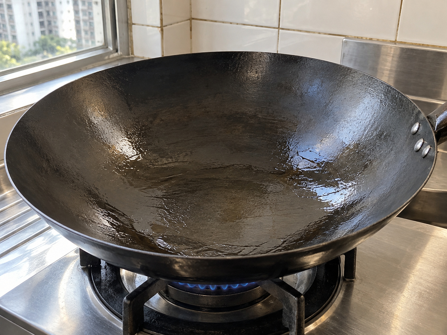 Cantonese Stir-fried Pork Strips with Garlic Chive Flowers — Heat the wok