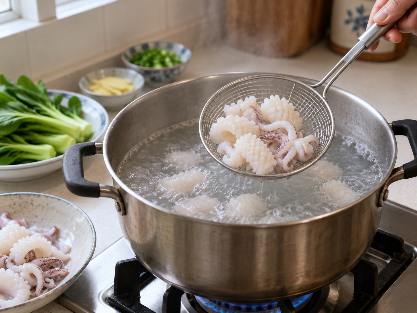 Cantonese Stir-fried Squid with Celery — Blanch the squid