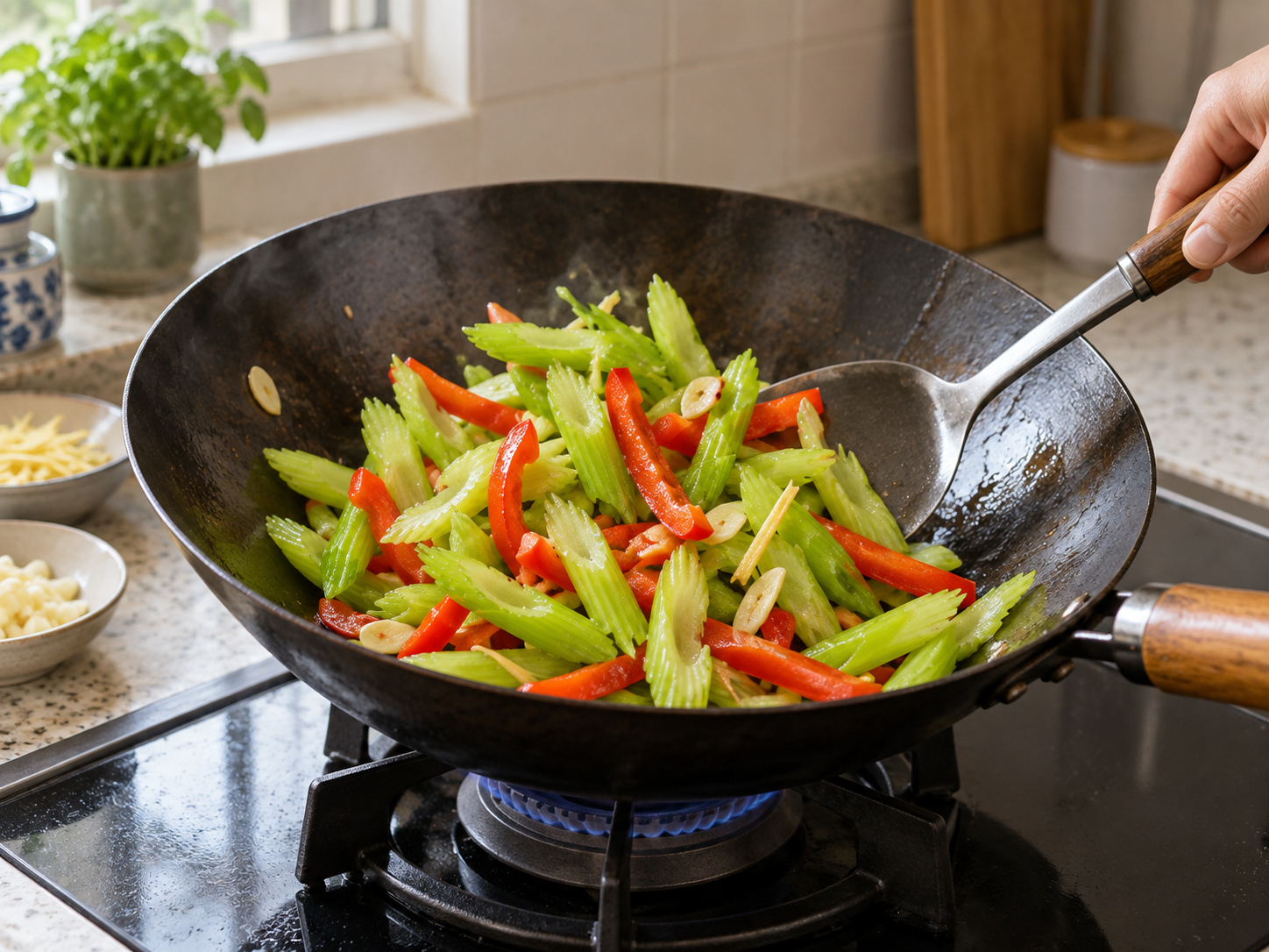 Cantonese Stir-fried Squid with Celery — Stir-fry the vegetables