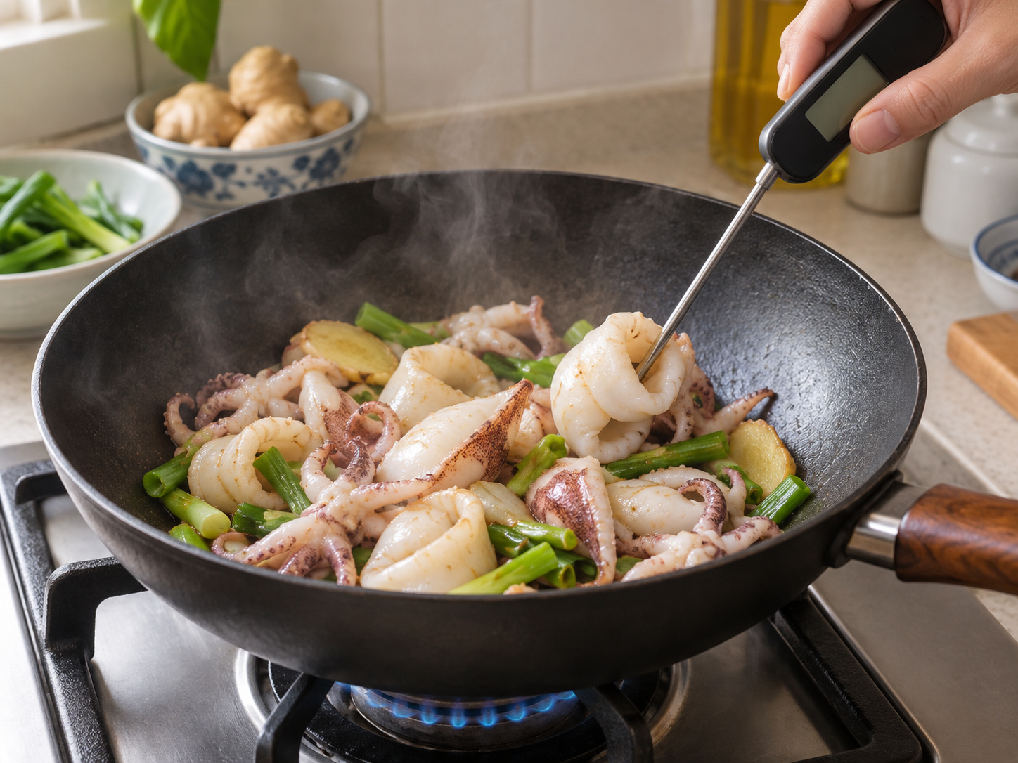 Cantonese Stir-fried Squid with Celery — Check doneness