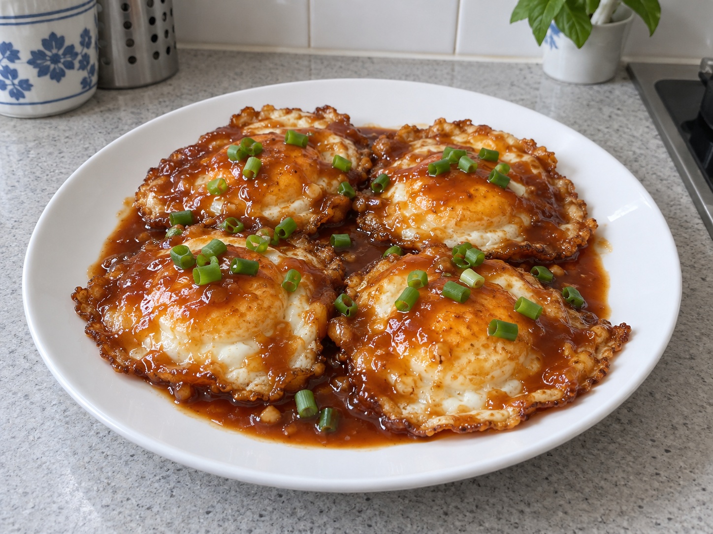 Telur Ceplok Saus Asam Manis ala Hong Kong — hidangan selesai