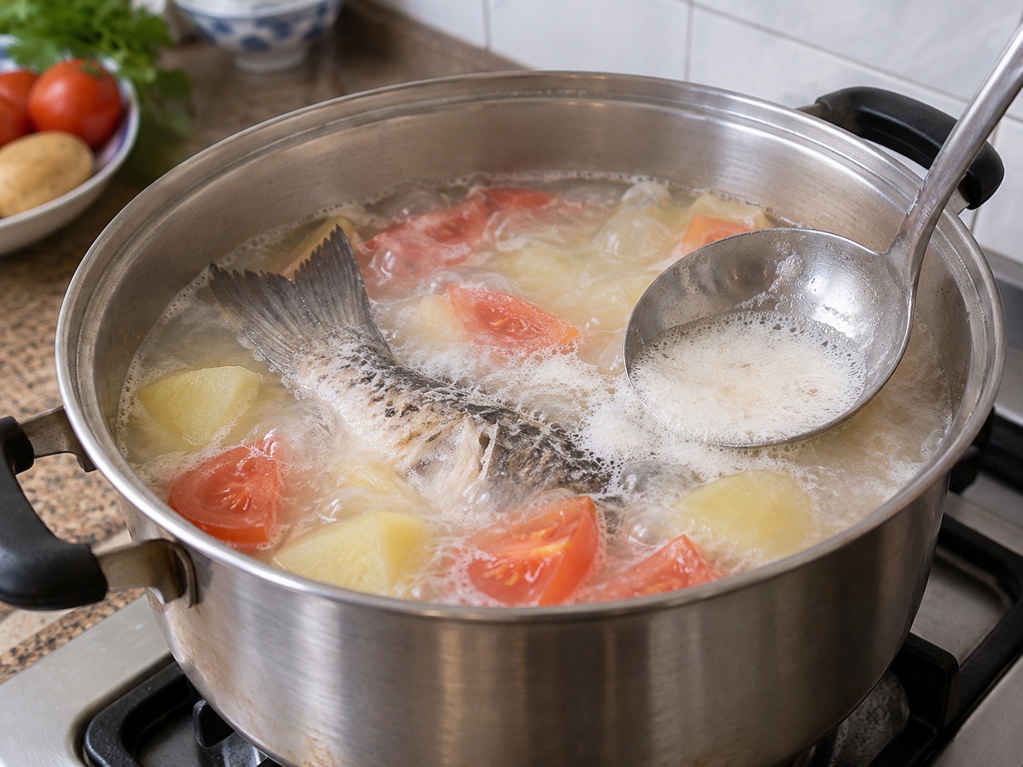 Cantonese na Sabaw ng Buntot ng Isda, Kamatis, at Patatas — Pakuluang muli