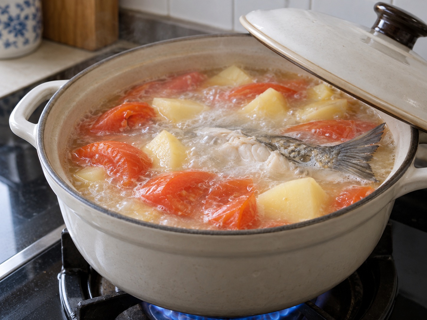 Cantonese na Sabaw ng Buntot ng Isda, Kamatis, at Patatas — Lutuin ang sabaw