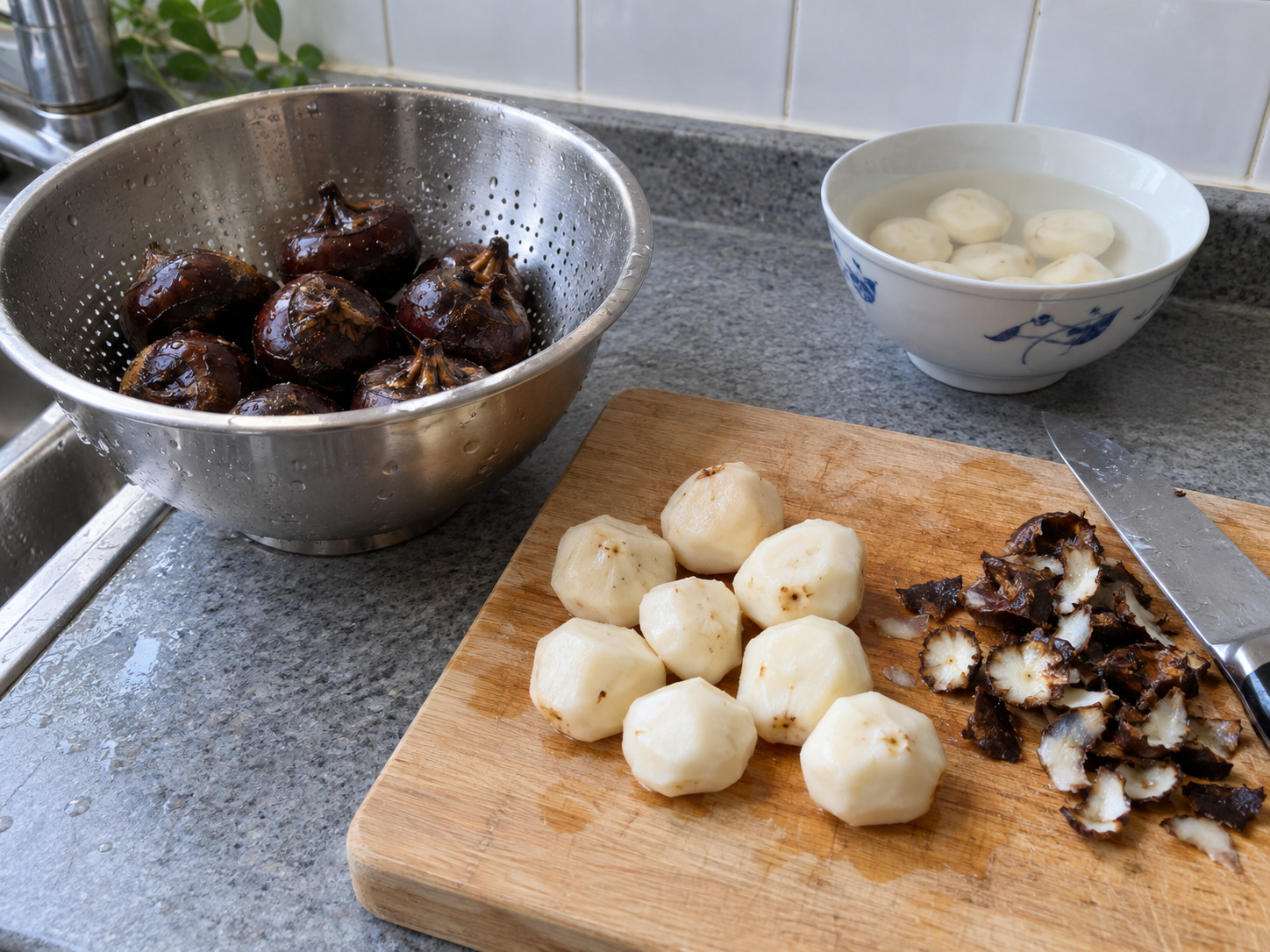 Cantonese Water Chestnut Cake — Wash and peel chestnuts