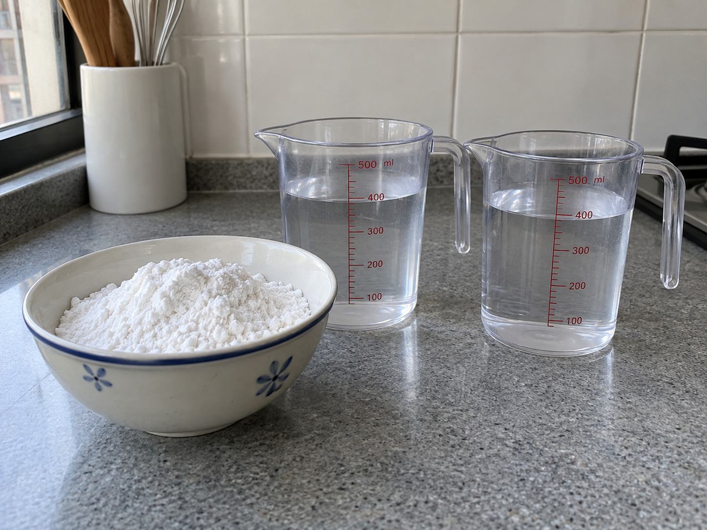 Cantonese Water Chestnut Cake — Measure flour and water