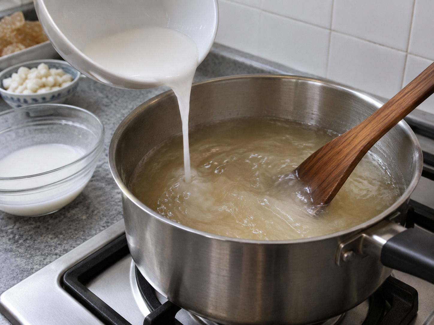 Cantonese Water Chestnut Cake — Thicken some slurry