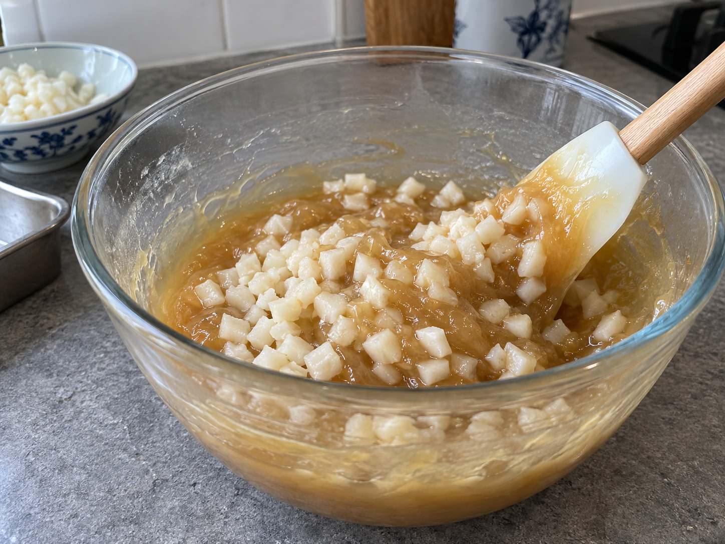 Cantonese Water Chestnut Cake — Fold in chestnuts