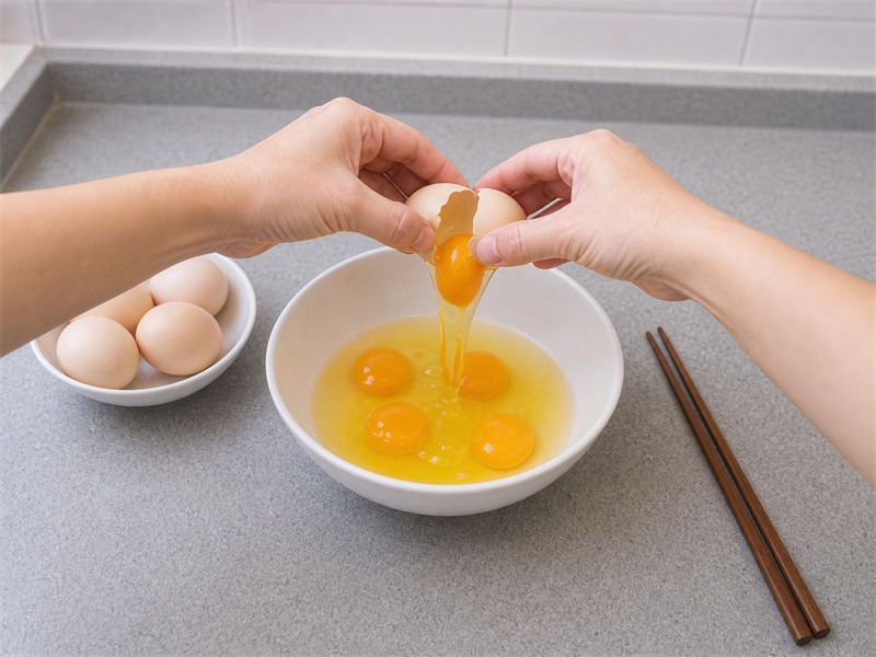 叉燒炒蛋:打雞蛋