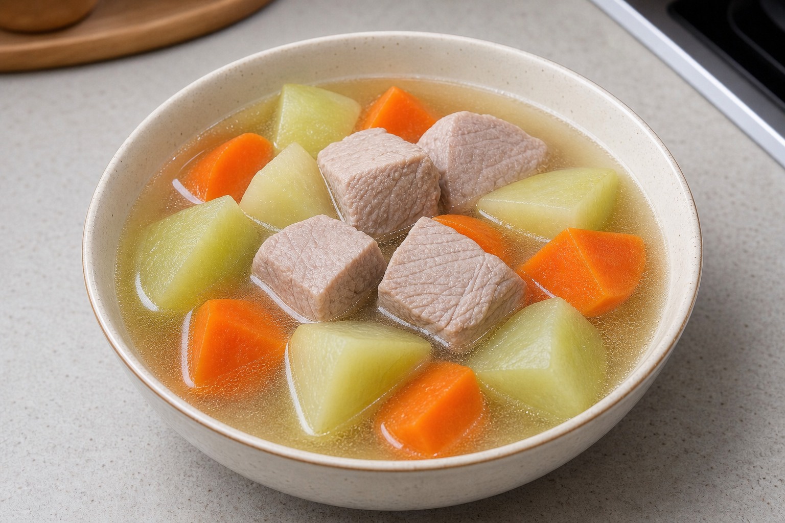 合掌瓜紅蘿蔔豬展湯 Chayote Carrot Pork Shank Soup