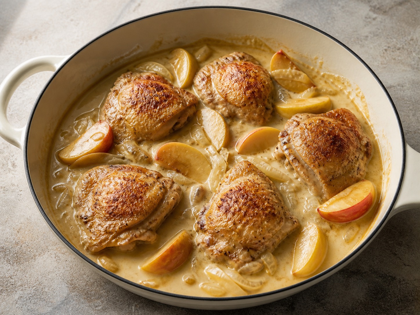 Ayam Normandy dengan Apel dan Saus Krim Cider — hidangan jadi
