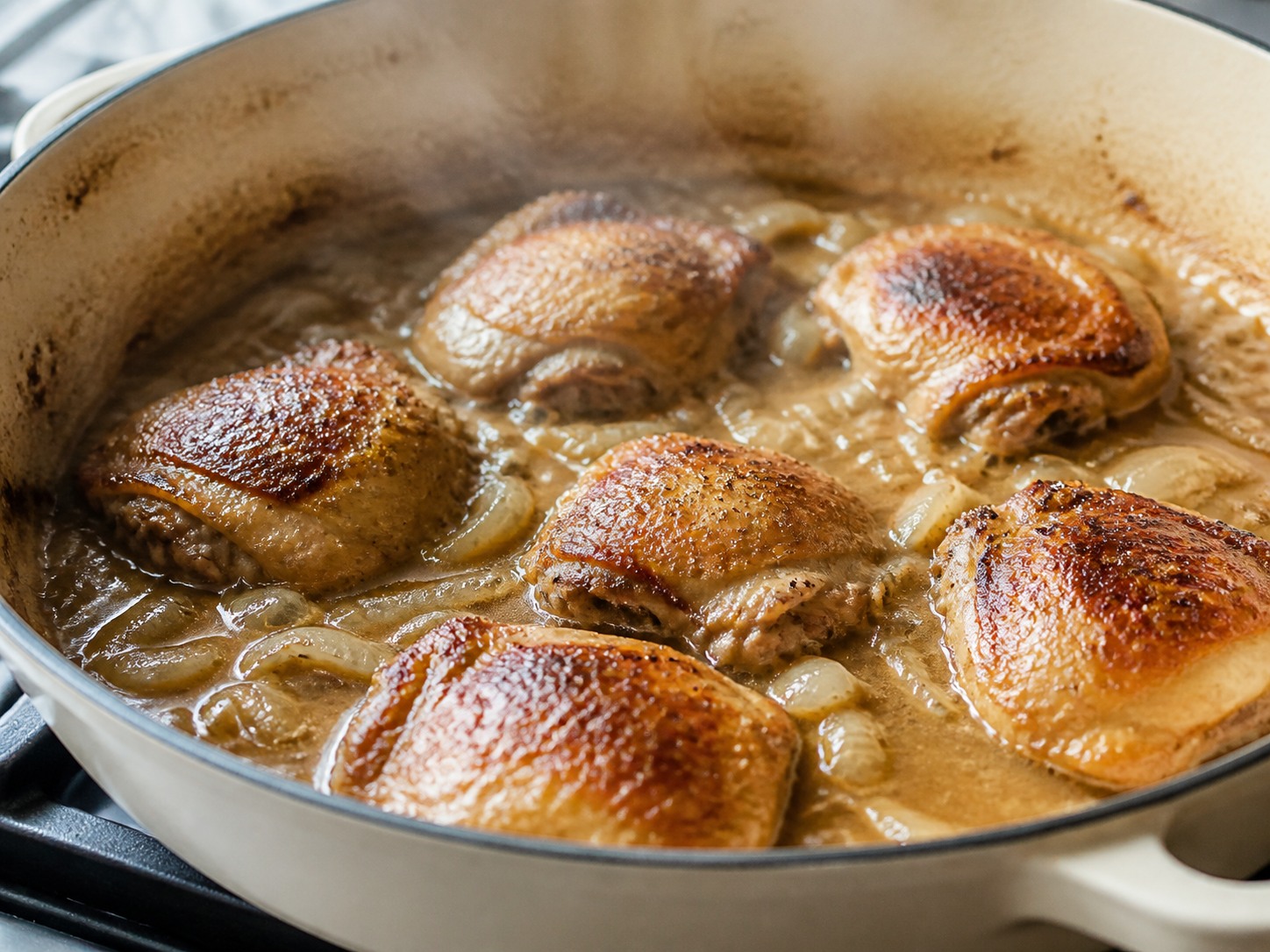 Ayam Normandy dengan Apel dan Saus Krim Cider — Braise ayam perlahan