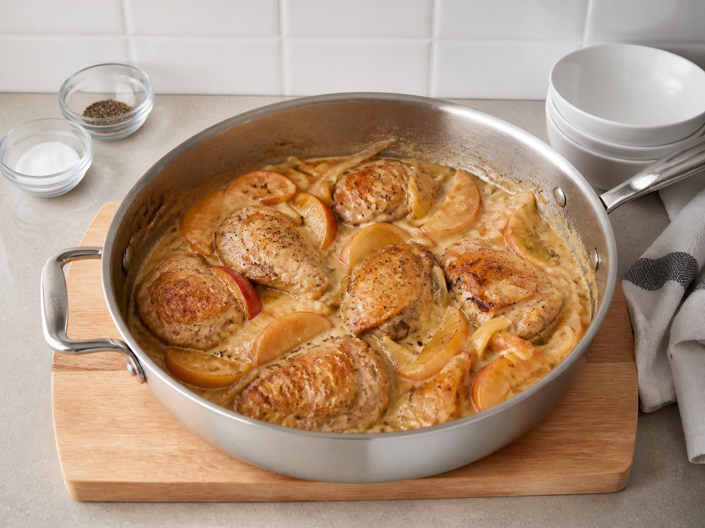 Ayam Normandy dengan Apel dan Saus Krim Cider — Istirahatkan dan sajikan