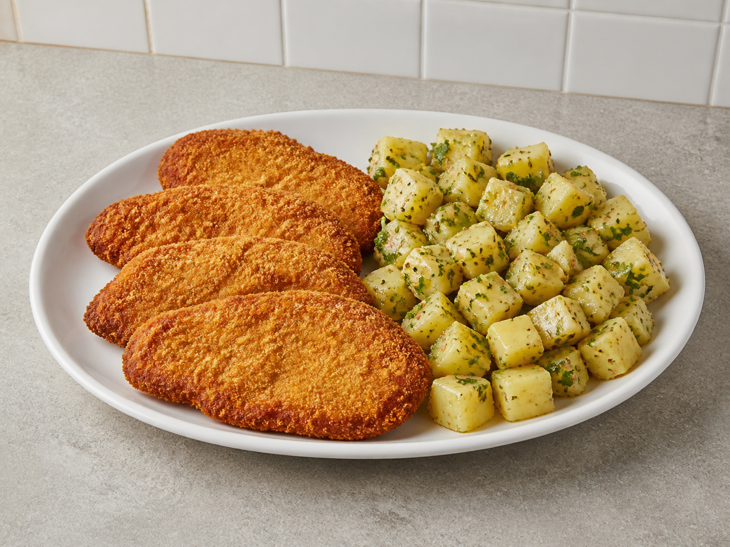 Chicken Schnitzel with Warm Potato Salad: Serve with warm potato salad