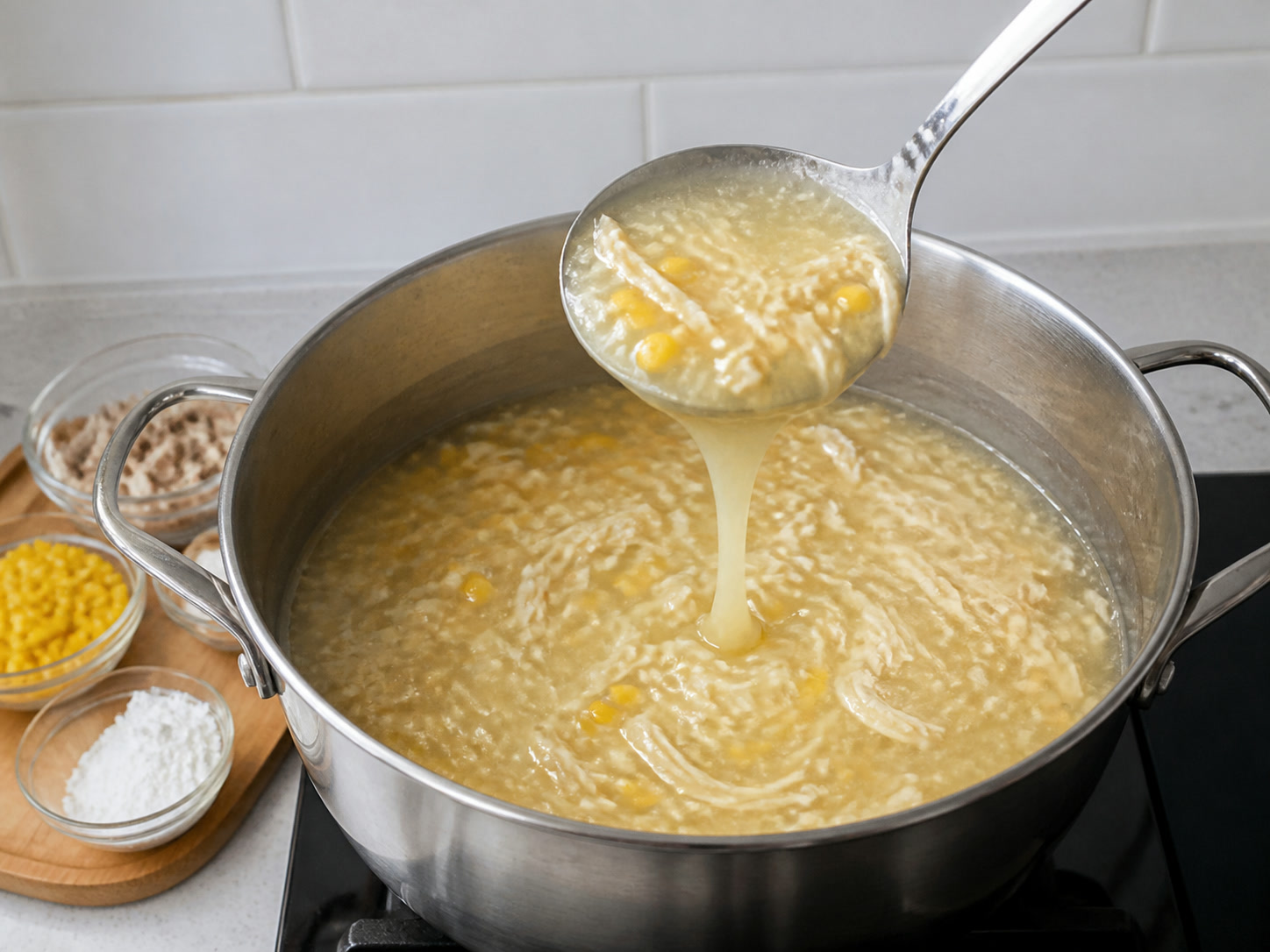 Sup Kental Ayam dan Jagung Manis: Masak hingga kental