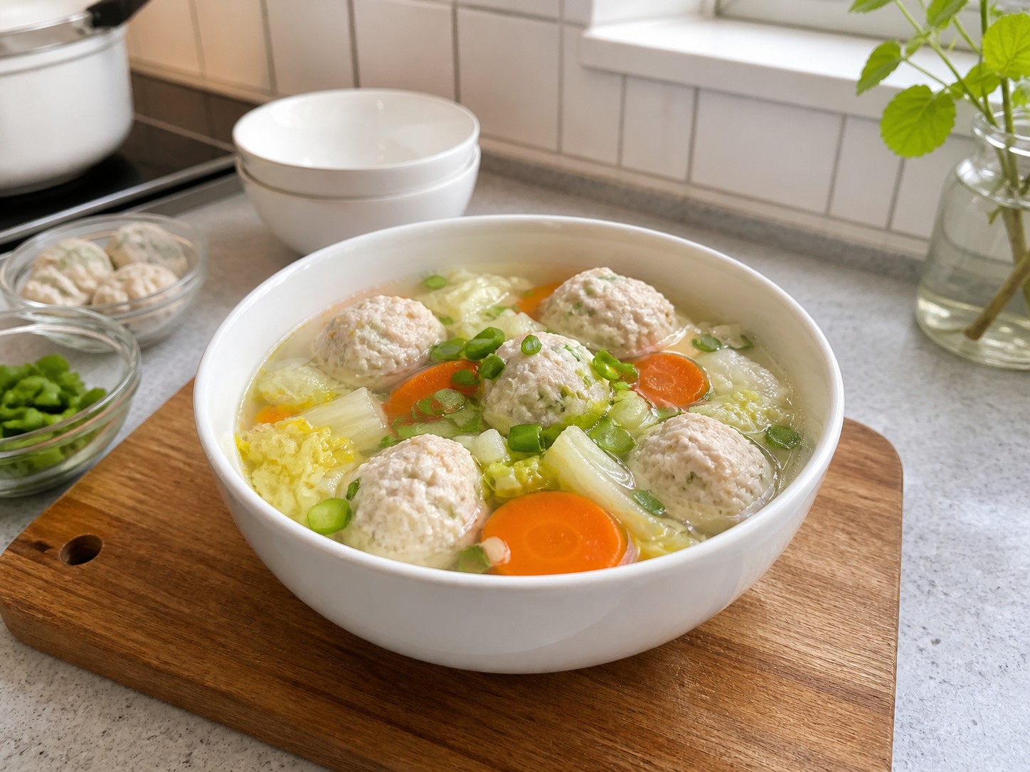 Lutong sabaw ng chicken-tofu meatballs