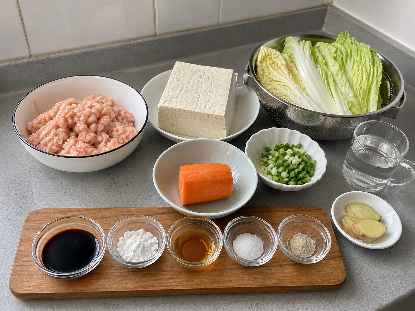 Ingredients for chicken-tofu meatball soup