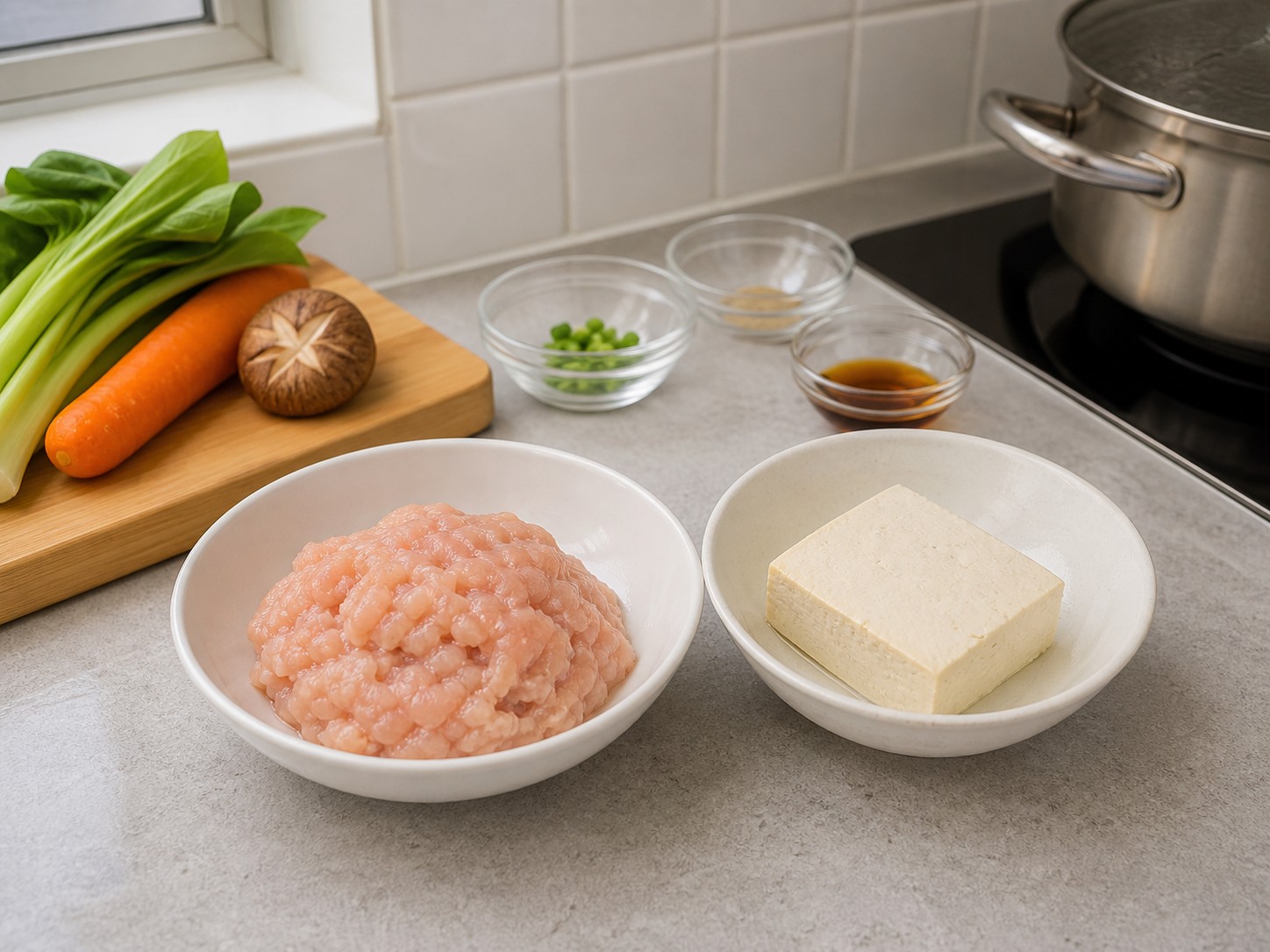 Chicken-Tofu Meatball Vegetable Soup — Check chicken and tofu