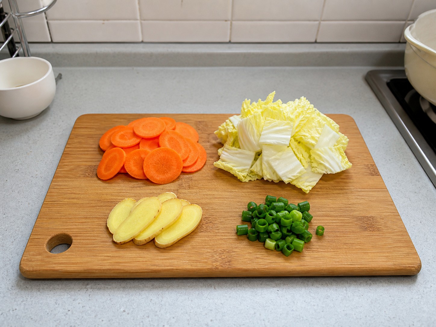 Chicken-Tofu Meatball Vegetable Soup — Prepare the vegetables