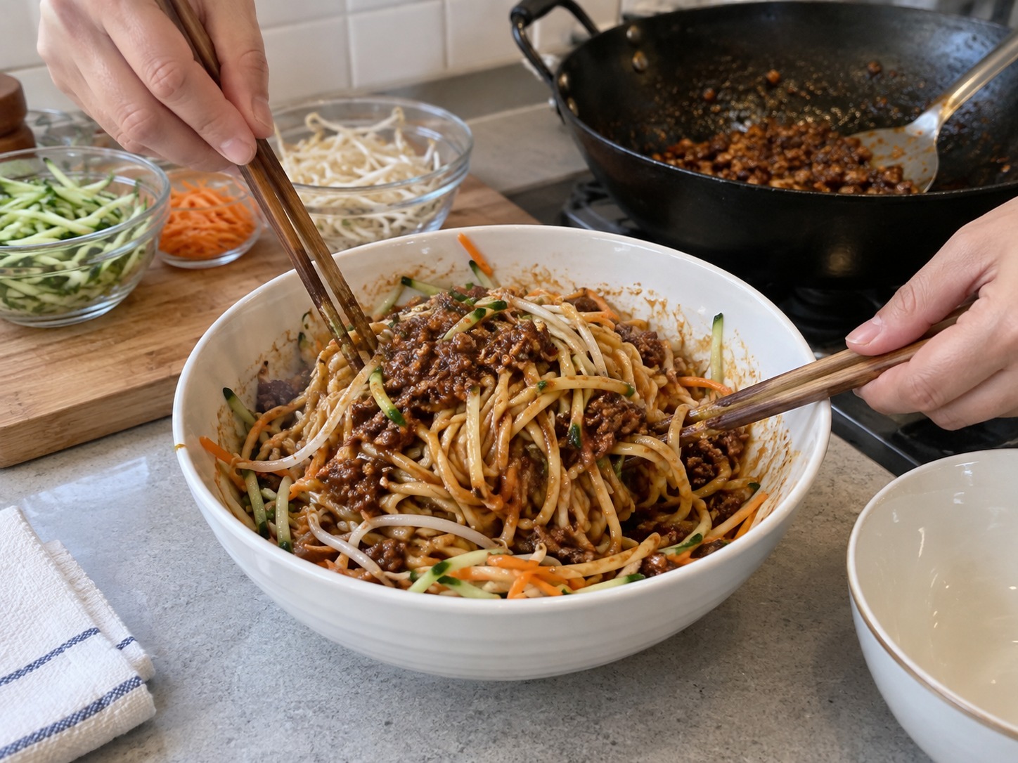 北京炸醬麵 — 食用前從碗底徹底拌勻