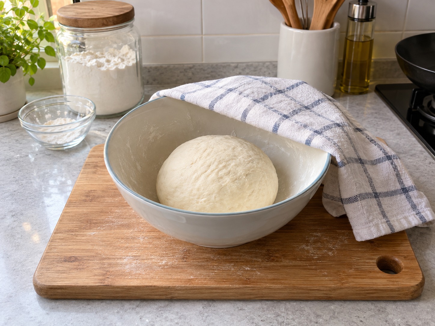 Chinese Chive and Egg Pockets — Cool until safe to touch, knead five minutes, cover and rest twenty-five minutes