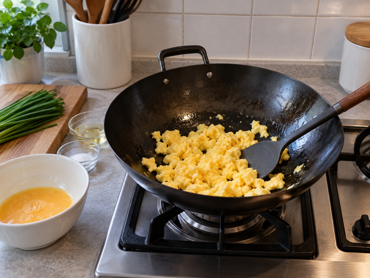 Chinese Chive and Egg Pockets — Beat eggs; heat one tablespoon oil and scramble until fully set, breaking small