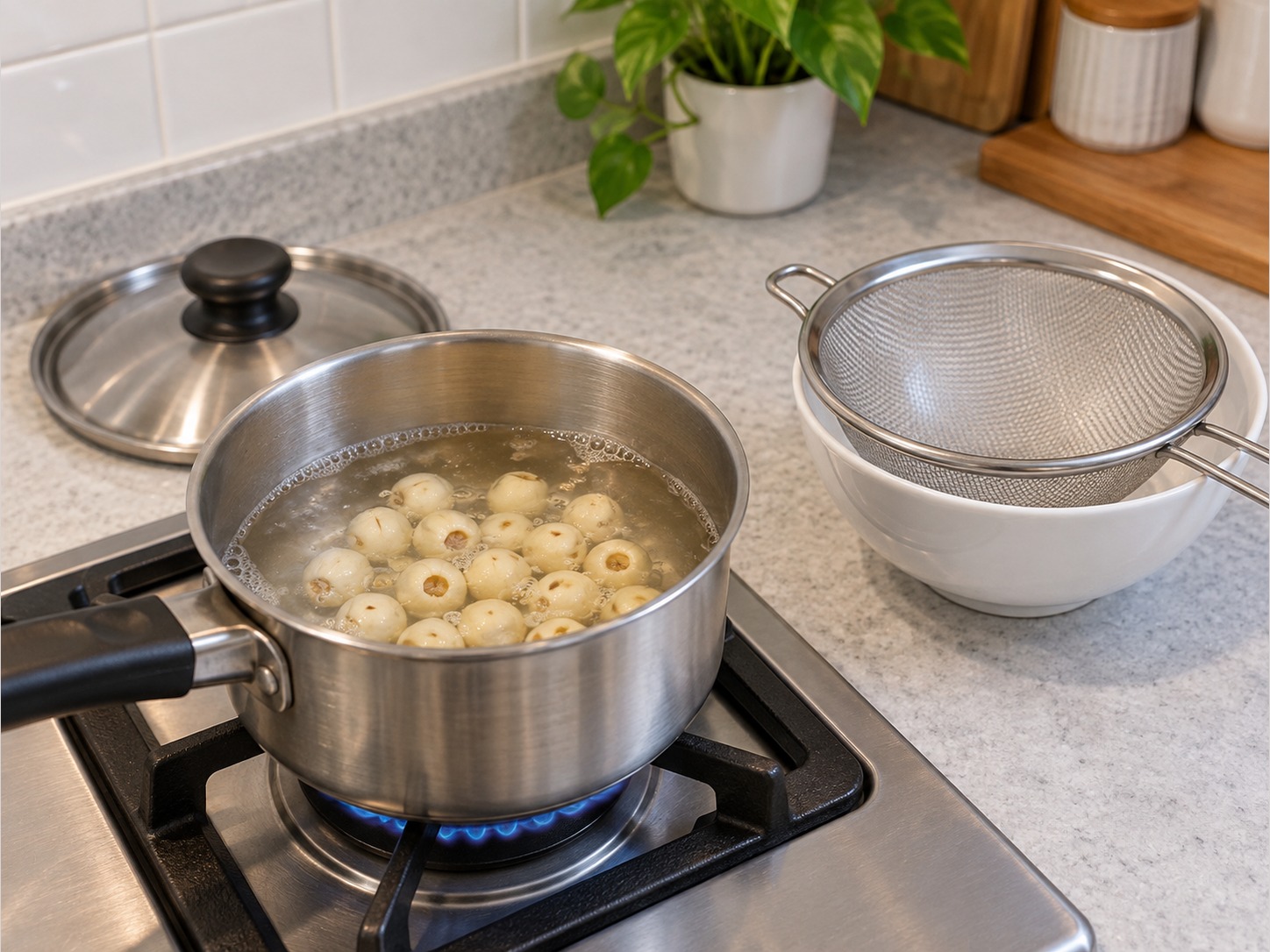 Eight Treasure Sweet Glutinous Rice — Drain lotus seeds and simmer in fresh water for 20 minutes until soft; drain