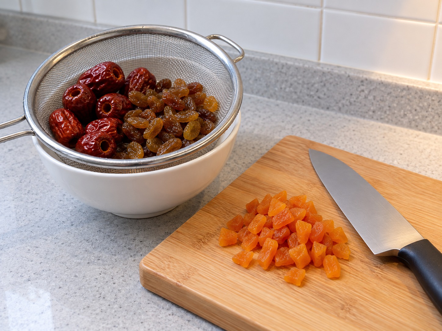 Eight Treasure Sweet Glutinous Rice — Rinse and drain dates, raisins and apricots; dice apricots