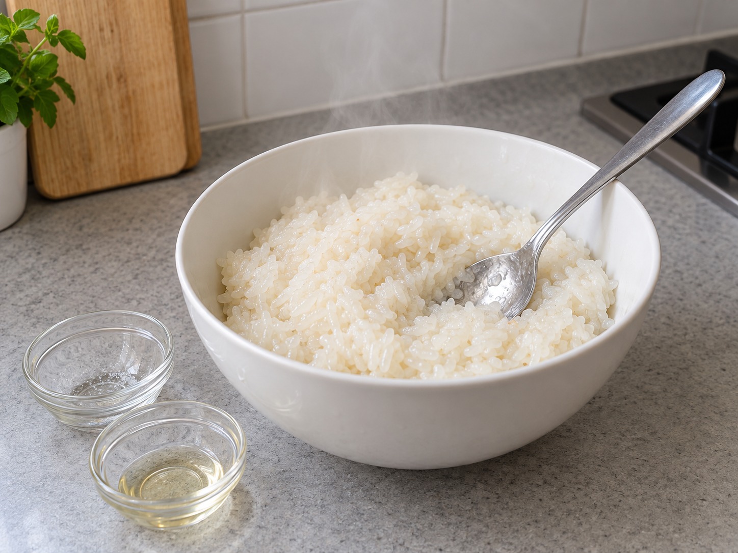 Eight Treasure Sweet Glutinous Rice — Mix hot rice with sugar and 10 ml oil until sugar dissolves