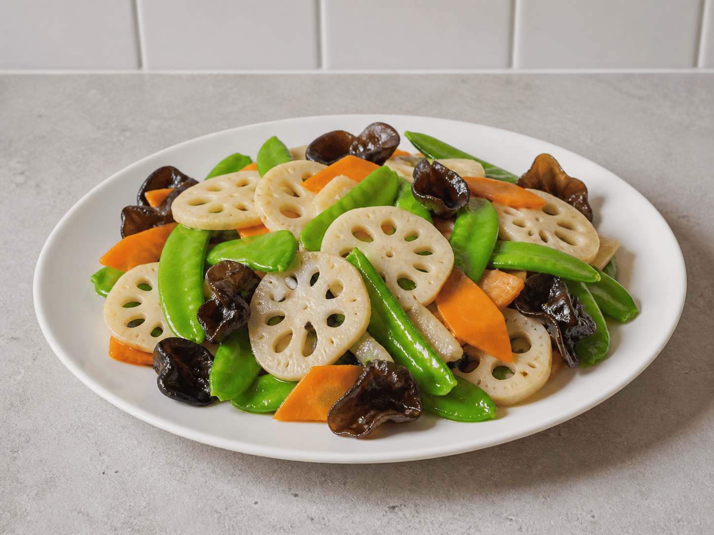 Chinese Lotus Root, Black Fungus and Snow Pea Stir-Fry — finished dish