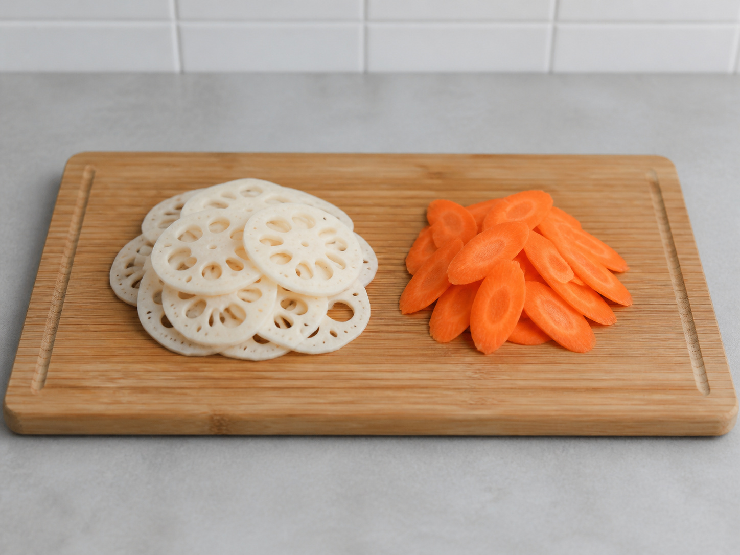 Chinese Lotus Root, Black Fungus and Snow Pea Stir-Fry — Slice lotus root and carrot