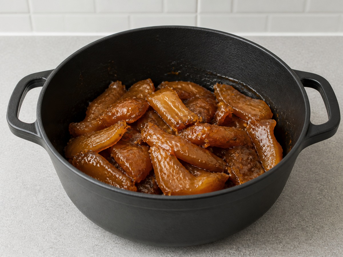 Urat Sapi dan Lobak Rebus Saus Chu Hou: Aduk bahan utama dengan saus