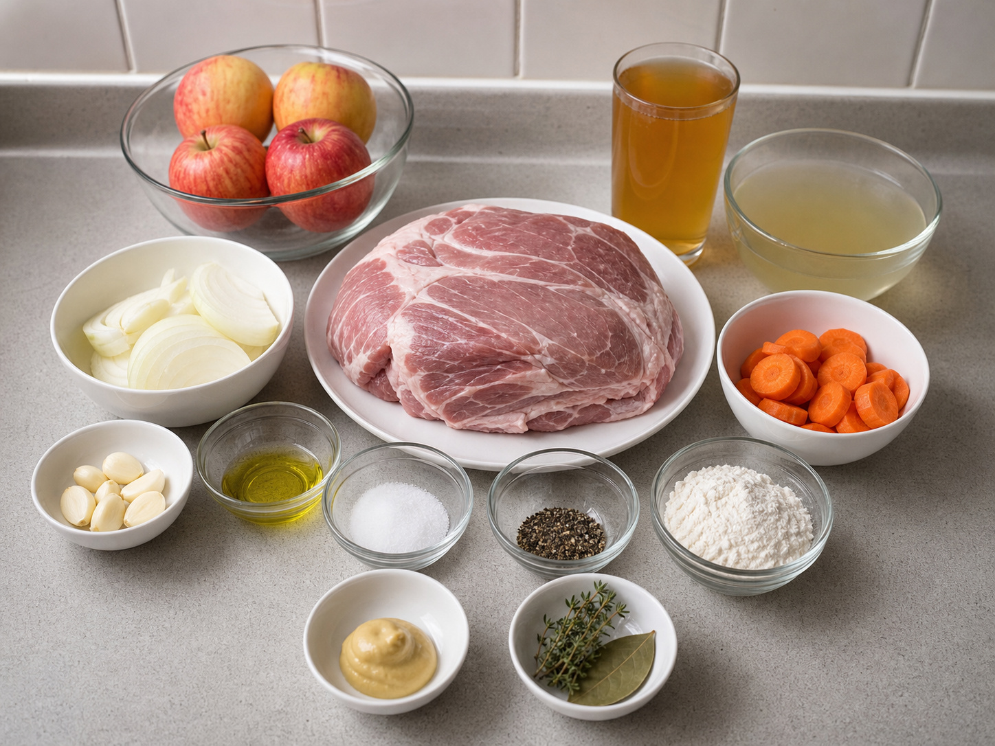 Bahu Babi Rebus Cider dengan Apel — ringkasan bahan