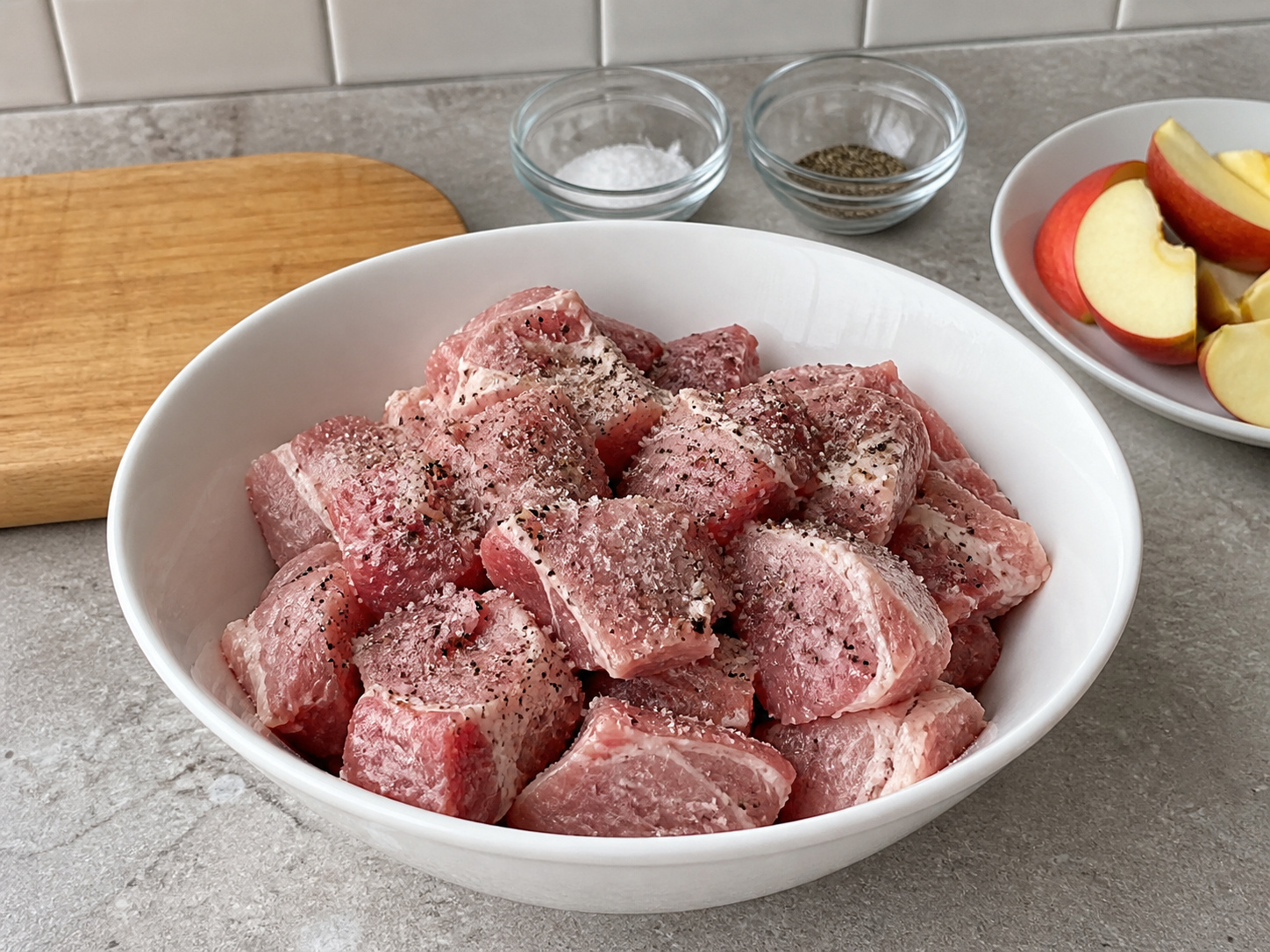 Bahu Babi Rebus Cider dengan Apel — Bumbui daging babi