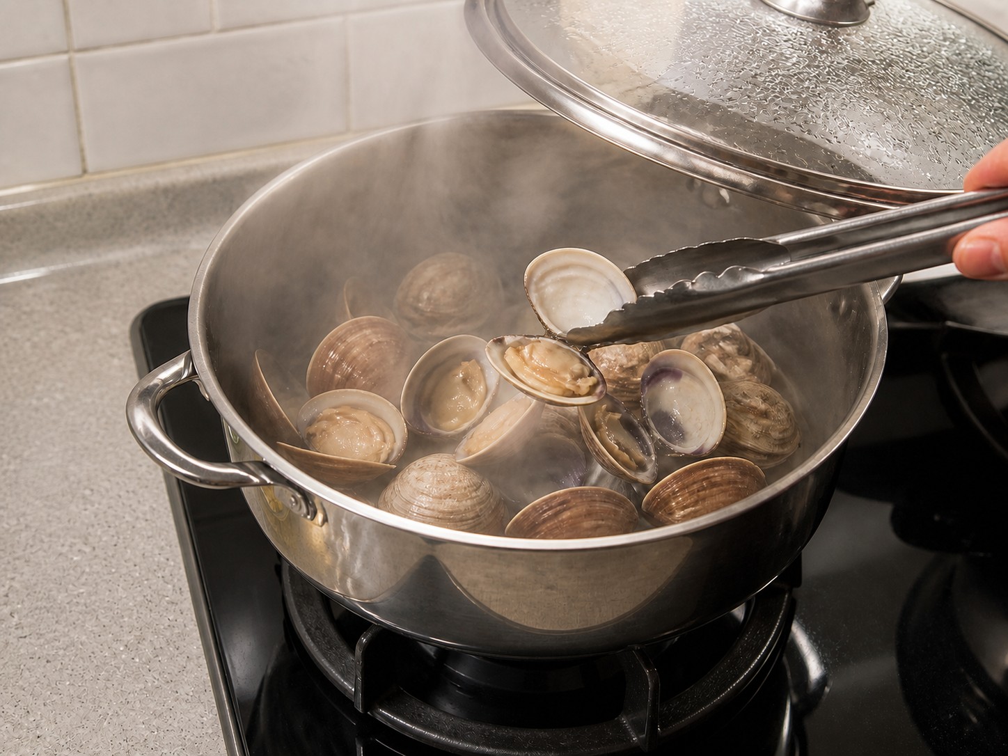 Steamed Egg Custard with Clams — step 2: Open the clams