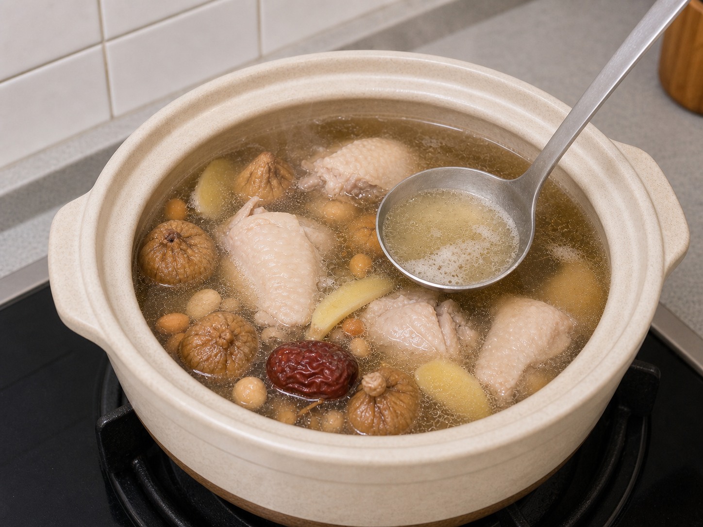 椰子雪耳雞湯:先煲雞湯底