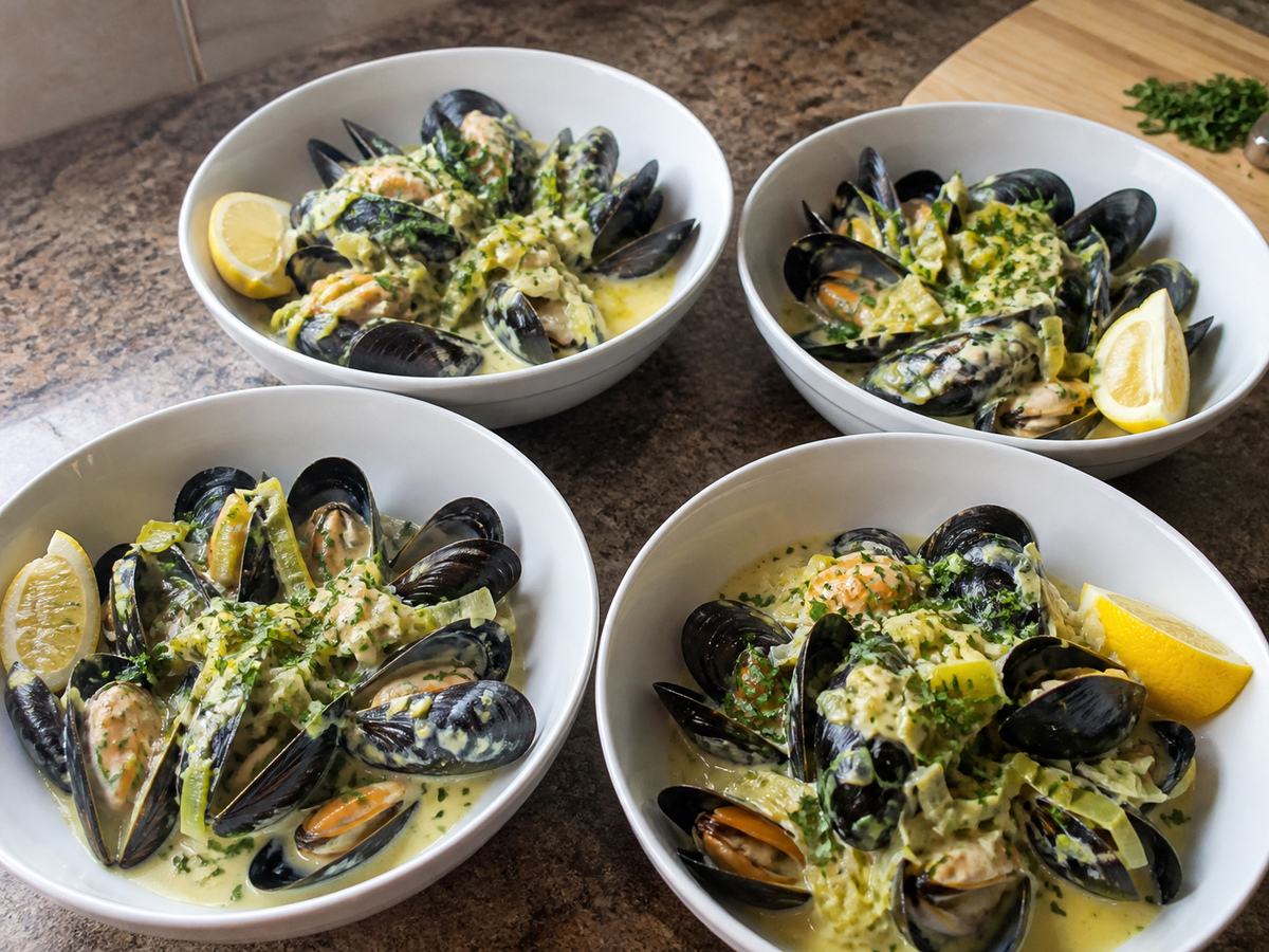 Creamy Dijon Mussels na may Leeks: Ihain