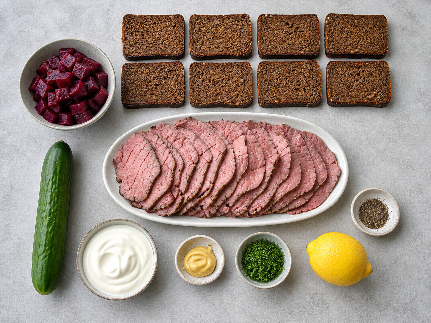 Danish Rye Sandwiches na may Roast Beef at Remolatsa — ingredients overview