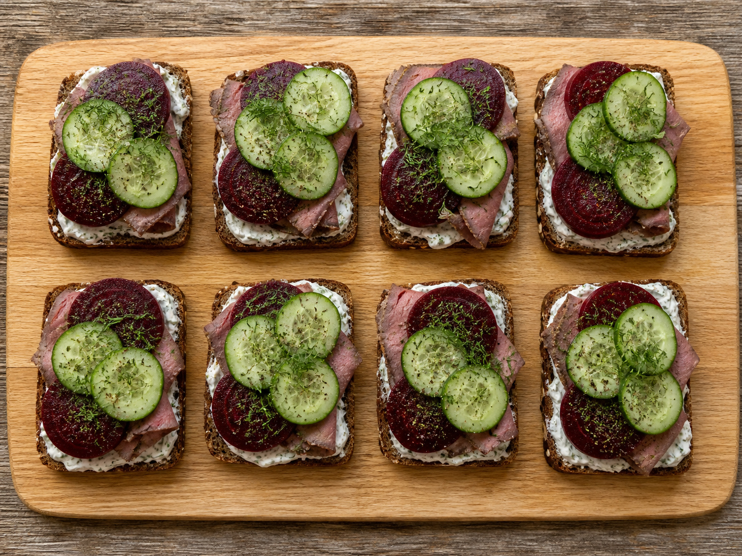 Danish Rye Sandwiches na may Roast Beef at Remolatsa — Tapusin sa natitirang dill at paminta