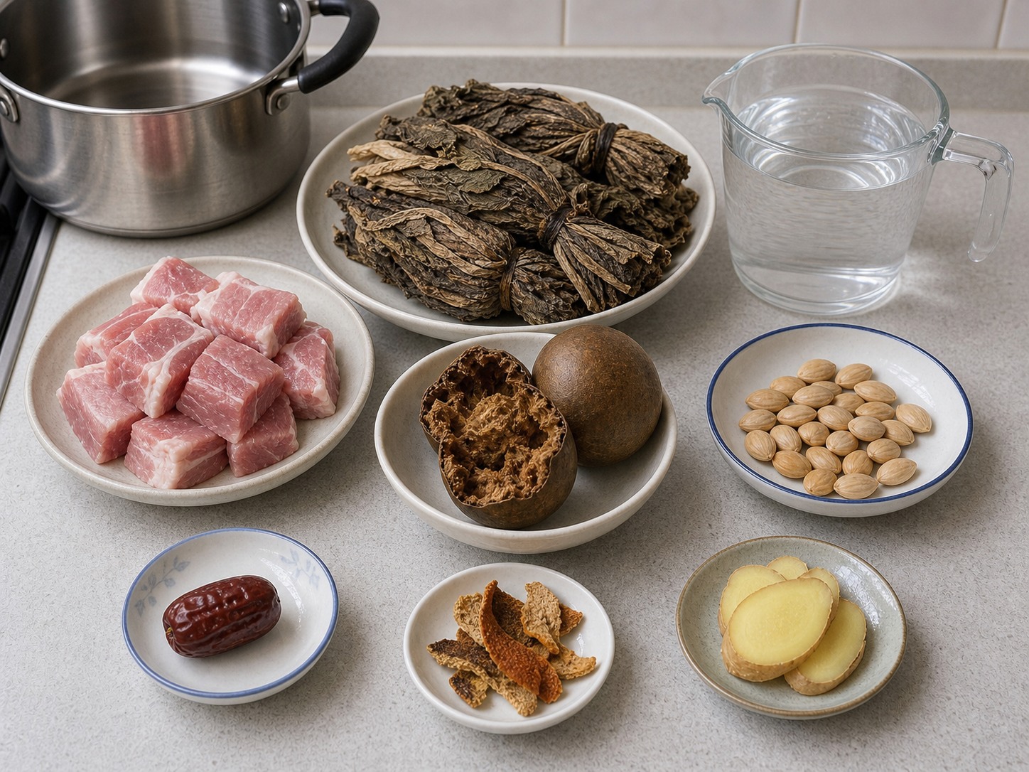 白菜乾羅漢果瘦肉湯:準備材料
