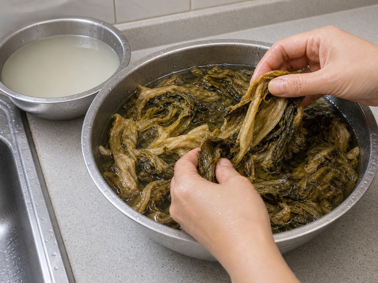 白菜乾羅漢果瘦肉湯:浸洗白菜乾
