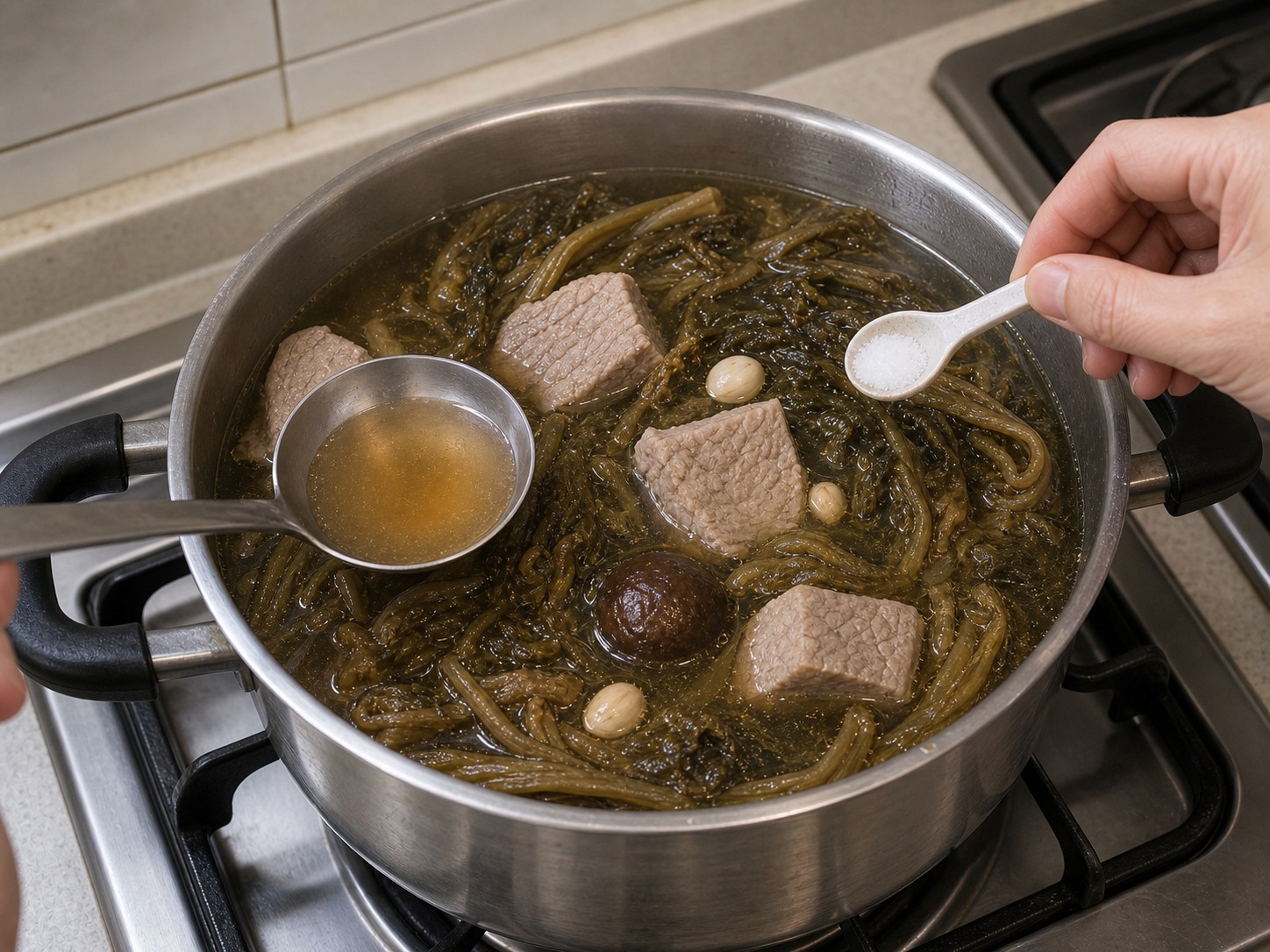 白菜乾羅漢果瘦肉湯:調味試湯
